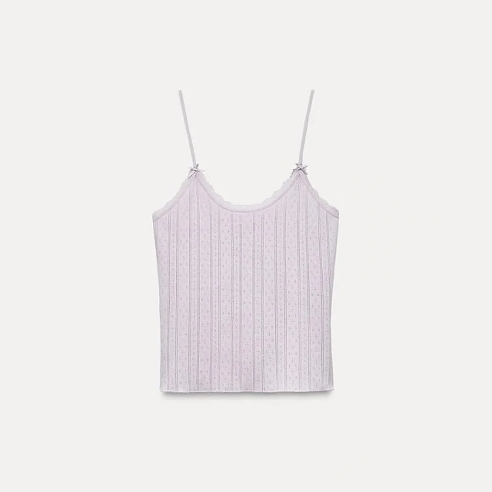 Zara Lace Trim Pointelle Top L - Picture 2 of 7